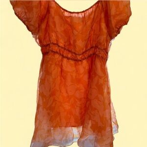 ARULA Vibrant Orange Sheer Blouse